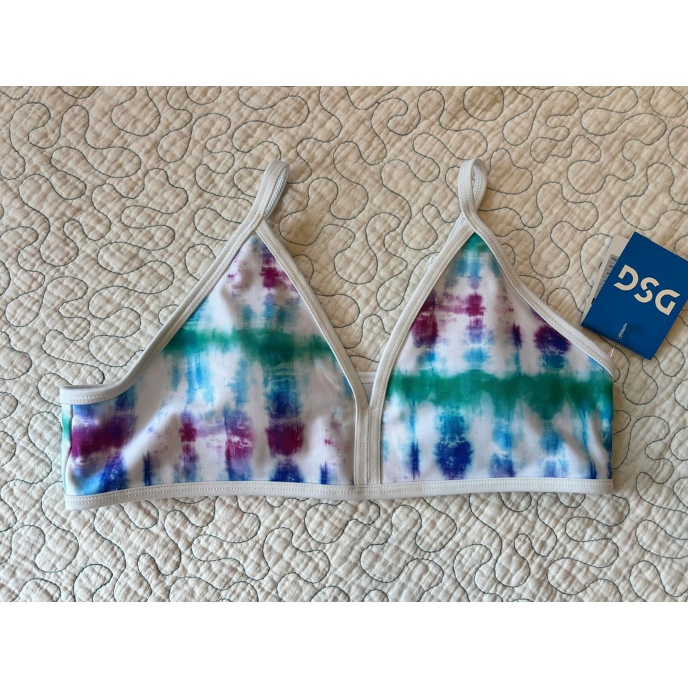 DSG Girls Bound Bikini Top Tide Dye Multi Blue Green XL NWT 50+ UV Protection